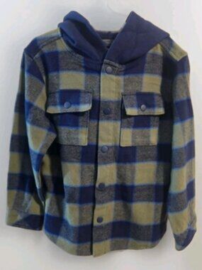 Cat & Jack Boys Hooded Flannel Size XS (4/5) Target NEW WITH TAGS Blue/Green